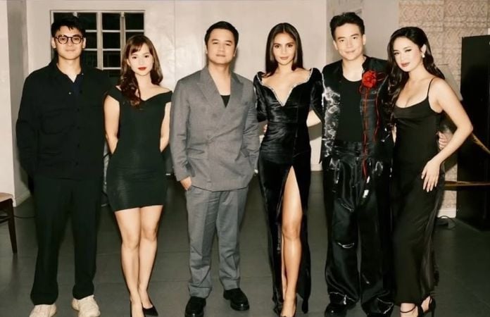Dustin Yu (left) with the cast of the film Guilty Pleasure at a promotional event