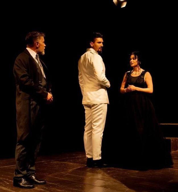 Egli Tako (right) on stage in the play Anna Karenina