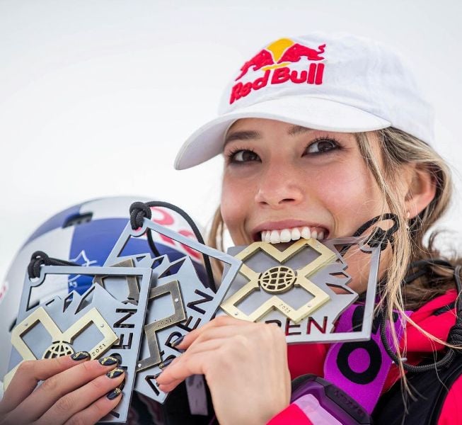Eileen Gu celebrating her XGames victory