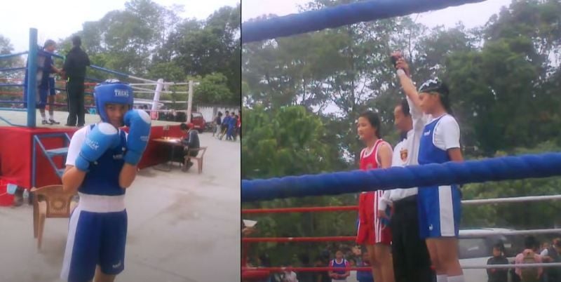 Eksha Kerung competing at a national-level boxing tournament