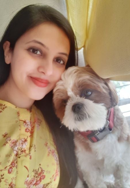 Ekta Batra with a shih tzu dog