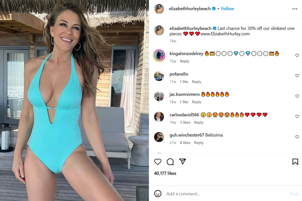 Elizabeth Hurley wearing her brand