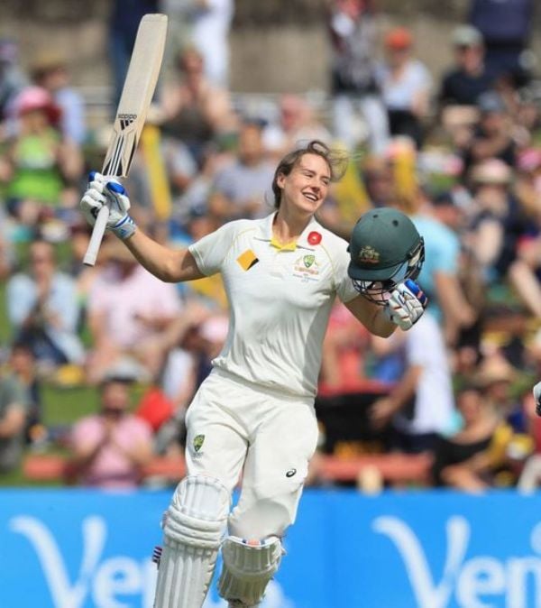 Ellyse Perry after scoring 213 not out in the day-night Test at North Sydney Oval, in November 2017