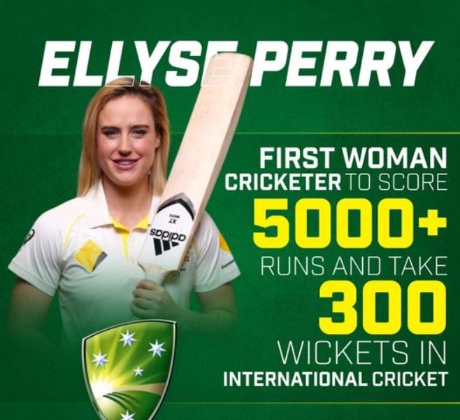Ellyse Perry scored 5,000 runs and took 300 wickets in international cricket in October 2021
