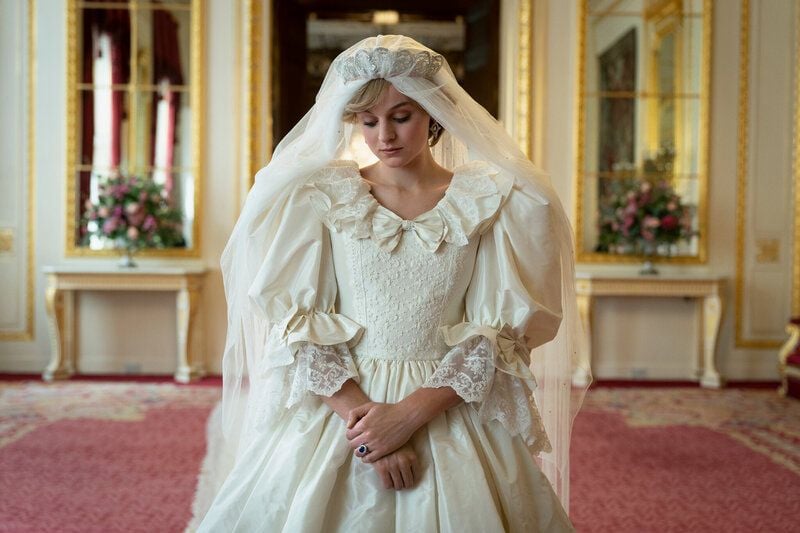Emma Corrin in a still from the fourth season of the historical drama TV series titled 