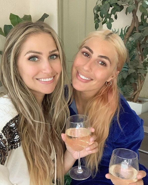 Emma Slater having a wine with her sister, Kelly Slater