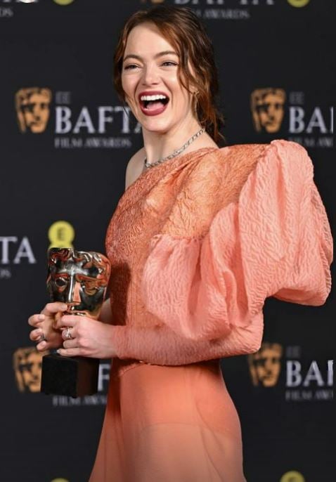 Emma Stone after winning the Best Actress award at the 2024 British Academy Film Arts Awards