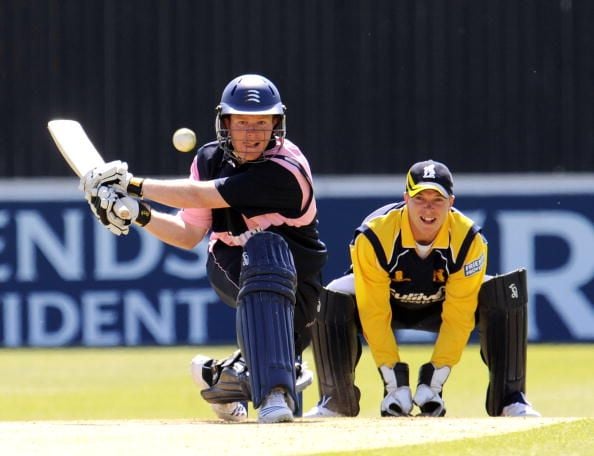 Eoin Morgan playing a reverse sweep