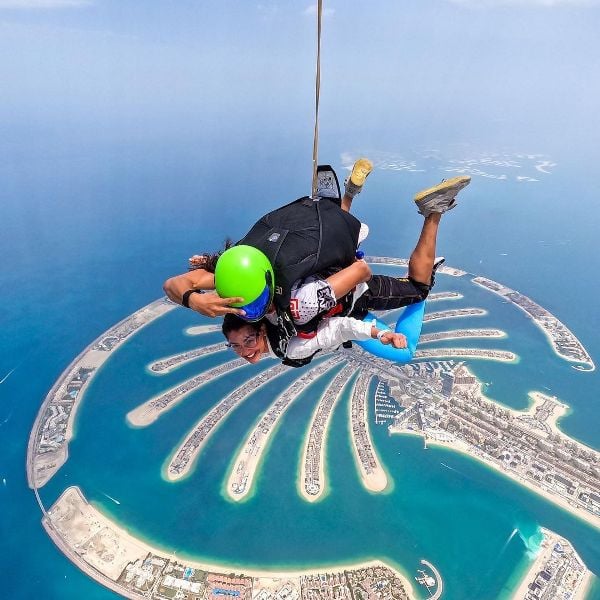 Erika Hammond while skydiving in Dubai