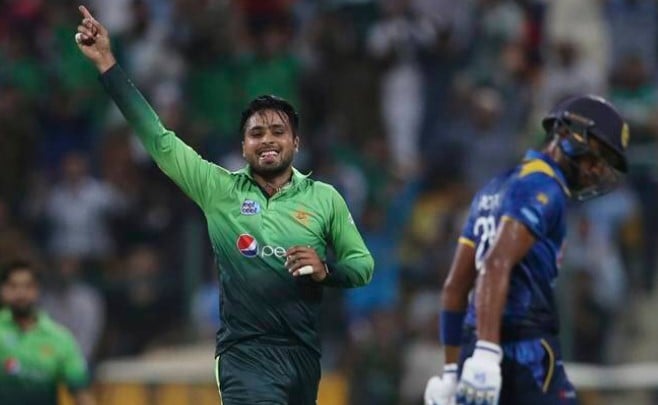 Faheem Ashraf during the second T20I match against Sri Lanka at the Sheikh Zayed Cricket Stadium in Abu Dhabi 27 October 2017