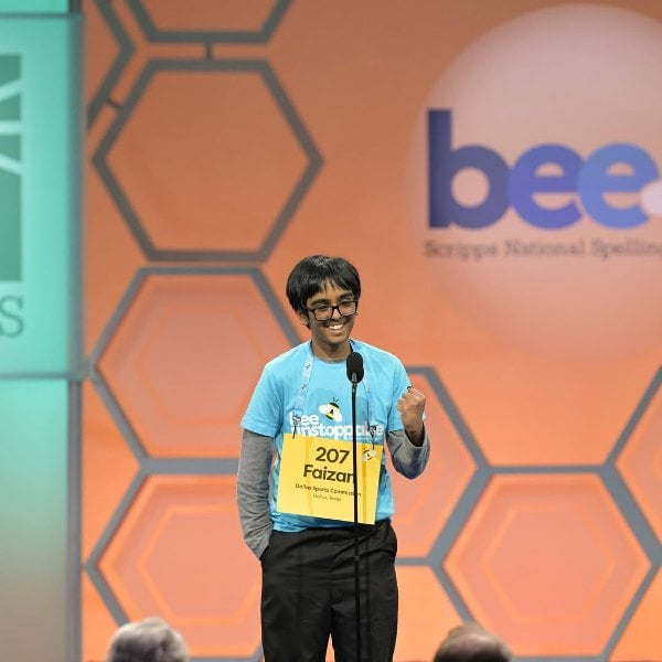 Faizan Zaki at the 2024 Scripps National Spelling Bee in Oxon Hill, Maryland