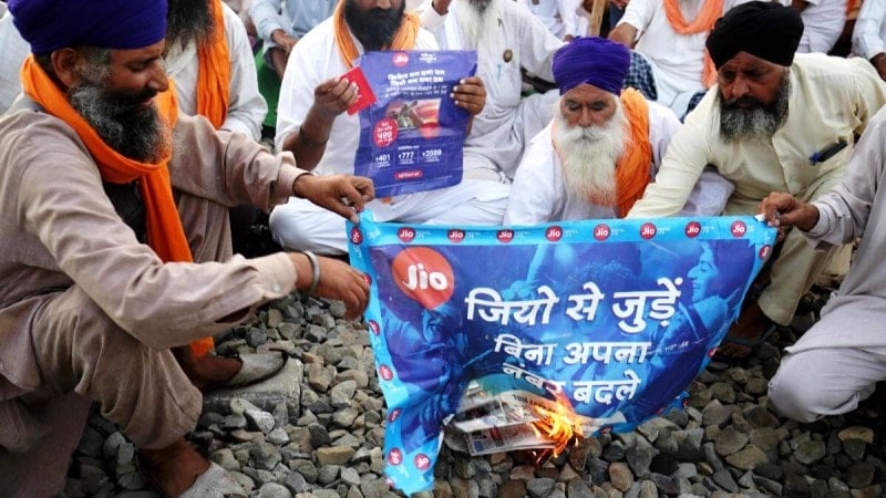 Farmers from Punjab protesting against Mukesh Ambani