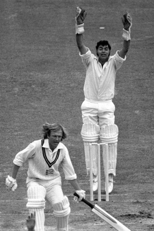 Farokh Engineer appealing in Gillette Cup Final in 1975