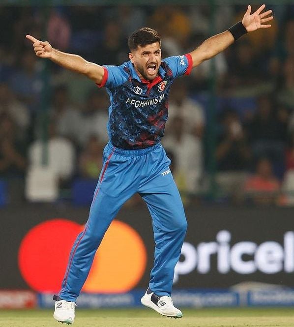 Fazalhaq Farooqi celebrating a wicket during the 2023 ODI World Cup