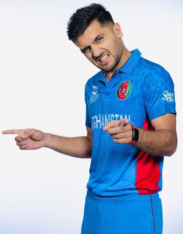 Fazalhaq Farooqi in the Afghanistan jersey for 2022 T20 World Cup