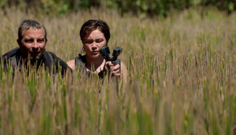 Florence Pugh and Bear Grylls in a still from the reality television series Running Wild with Bear Grylls