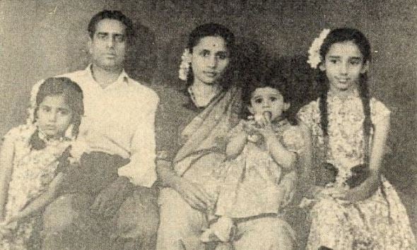 From left to right- Smita, father, mother, Manya, and Anita