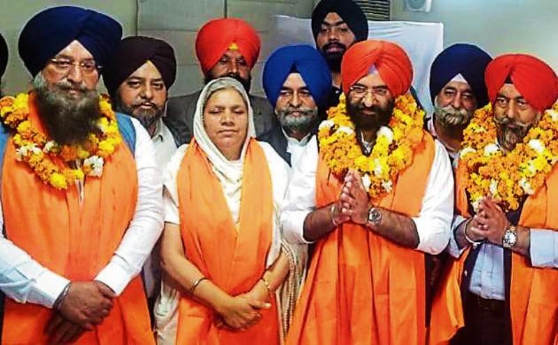 From left: The Delhi Sikh Gurdwara Management Committee (DSGMC) vice-president Kulwant Singh Baath, senior vice-president Ranjit Kaur, president Manjinder Singh Sirsa, and general secretary Harmeet Singh