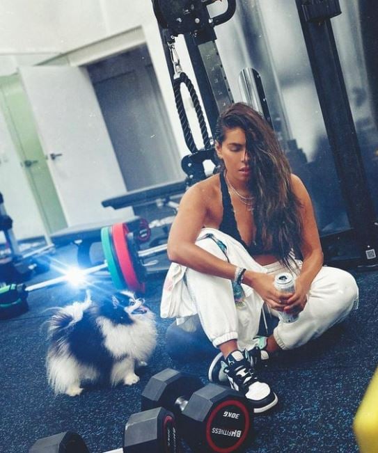 Galilea Montijo with her pet dog at a gym