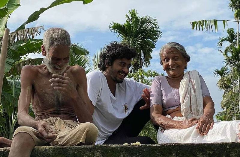 Ganapathi S. Poduval, along with his co-actors, during the making of the short film 