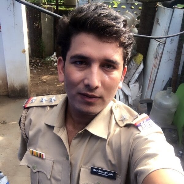 Gaurav Daagar in police costume for his role in Crime Petrol