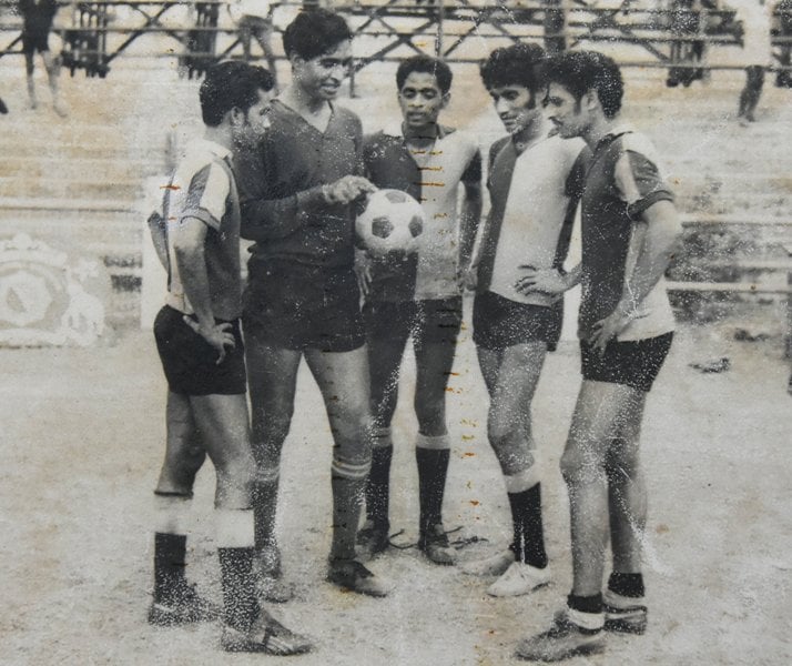 George Rosemond, Peter Thangaraj, Bharatan, TK Chathunni and Bernard Pereira (left to right), players of Indian football team