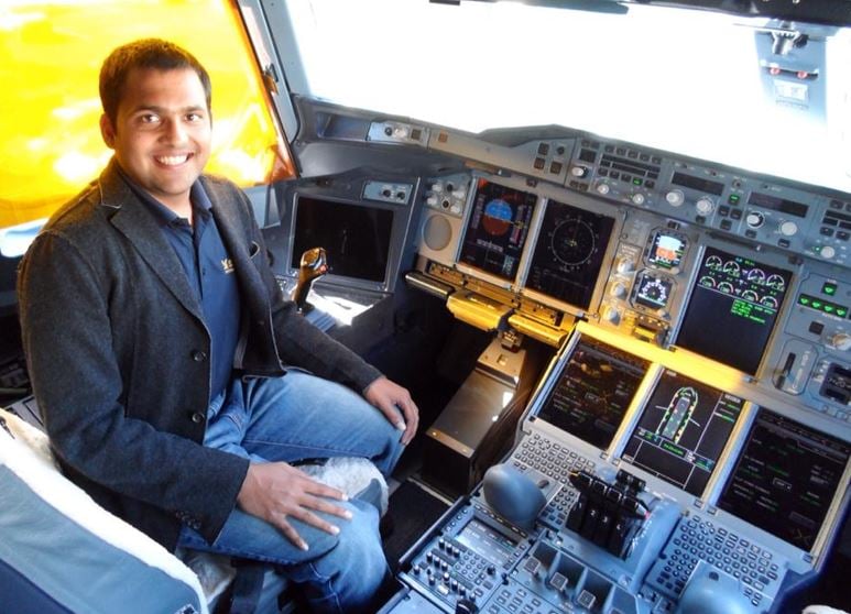 Gopi Thotakura during a cockpit tour when he was studying in college