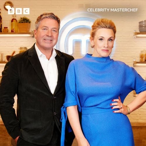 Grace Dent with John Torode on the promotional picture of Celebrity Masterchef
