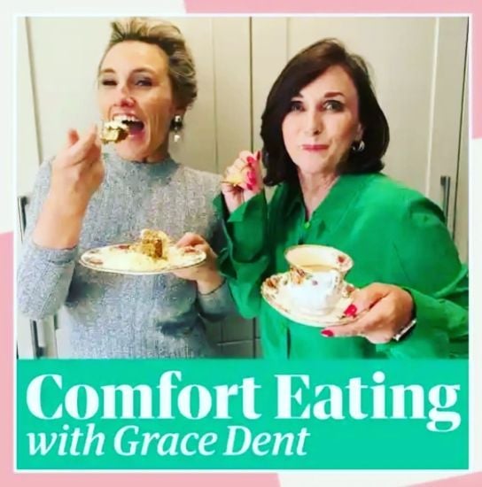 Grace Dent with a guest on the podcast Comfort Eating with Grace Dent