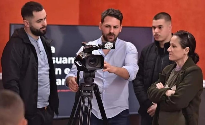 Gramos Bajcinovci (in blue shirt) during the camera training at GAF Academy