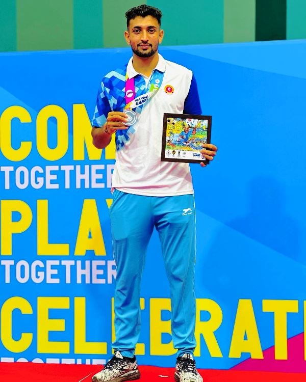 Guman Singh after winning a Silver medal for Haryana in National Games 2023
