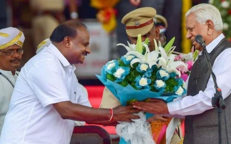 H. D. Kumaraswamy after taking oath as the Chief Minister of Karnataka at Bengaluru’s Vidhan Soudha in 2018