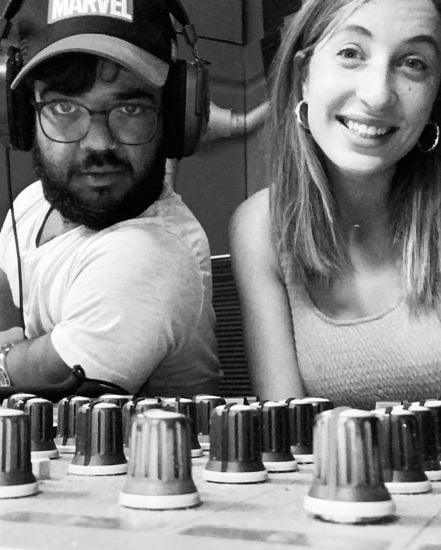 Haim Twito with a colleague at the Israeli Public Broadcasting Corporation