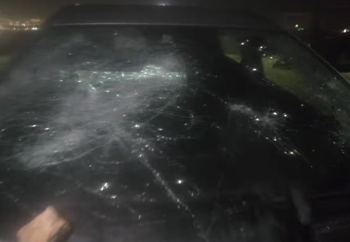 Hamdan Ballal’s vehicle which was damaged by Israeli settlers