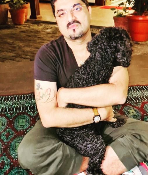 Hanut Singh with his pet dog