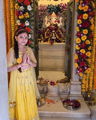 Hardika Sharma in a temple
