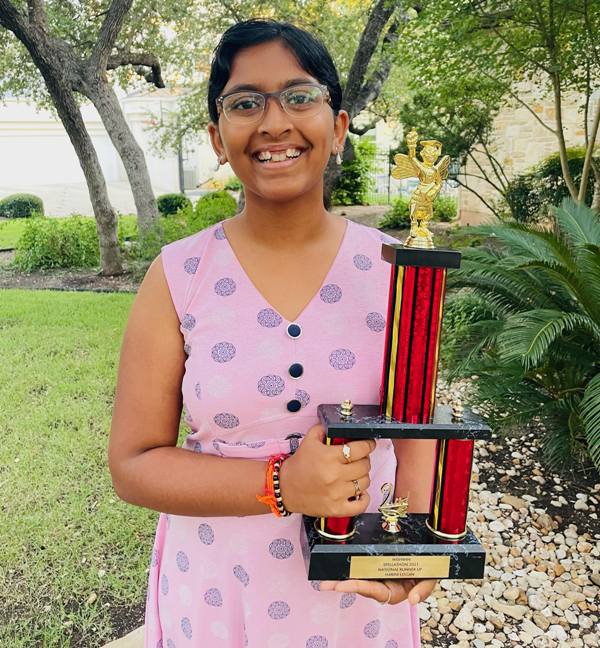 Harini with her WishWin Spellathon 2021 trophy