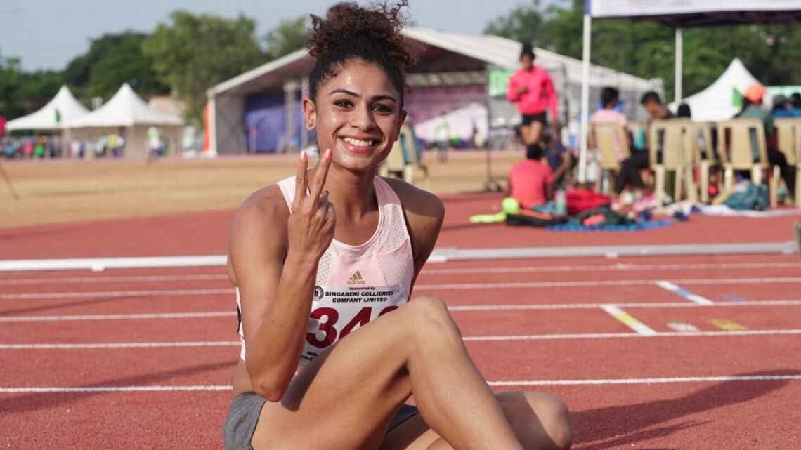 Harmilan Kaur after winning the Gold at the National Open Athletics Championships 2021 held in Warrangal