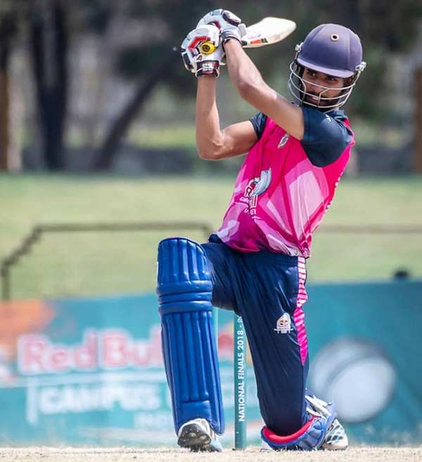 Harpreet Brar during a campus cricket match