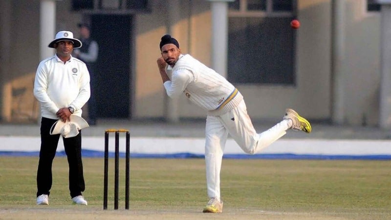 Harpreet Brar during a test match against Hoshiarpur