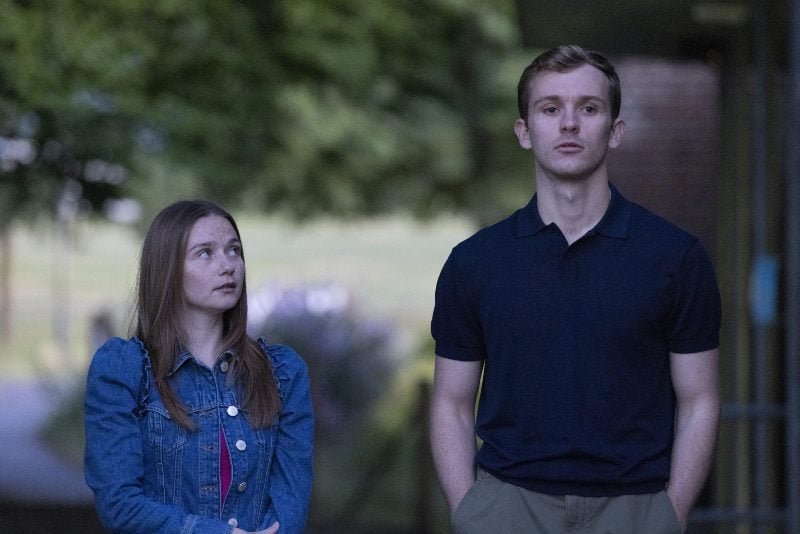 Harry Lawtey (as Ben) and Jessica Barden (as Emma) in a still from the series 