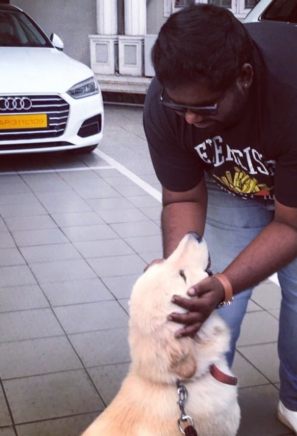 Harsha Chemudu with his pet dog 