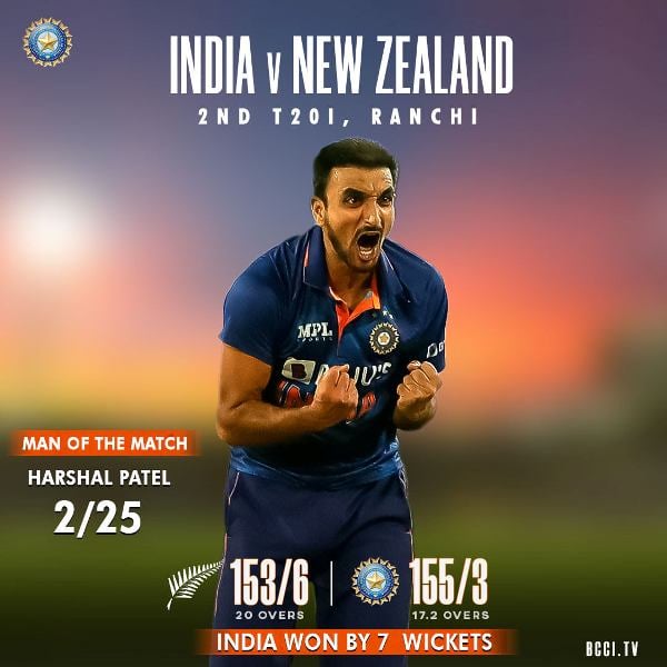 Harshal Patel won Man of the Match award in his debut T20I