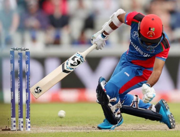 Hashmatullah Shahidi on the ground being after hit by a bouncer