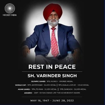 A post made by Hockey India in rememberance of Varinder Singh