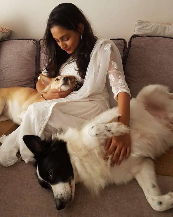 Hricha Narayana with her pet dogs