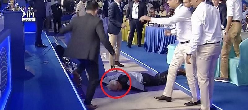 Hugh Edmeades after falling from platform at IPL auction