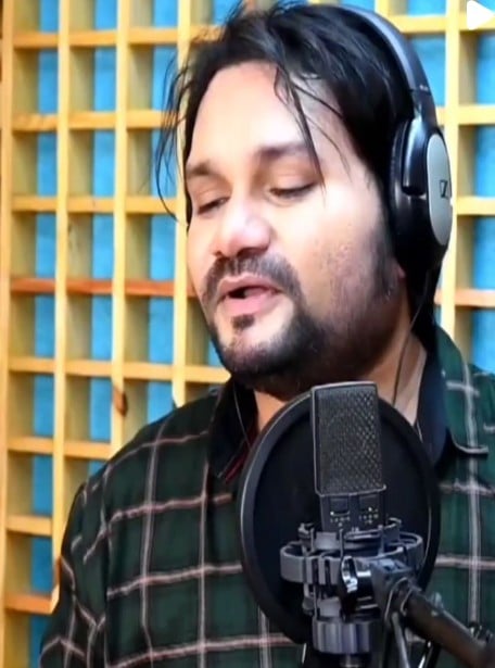 Humane Sagar while recording a song as a playback singer