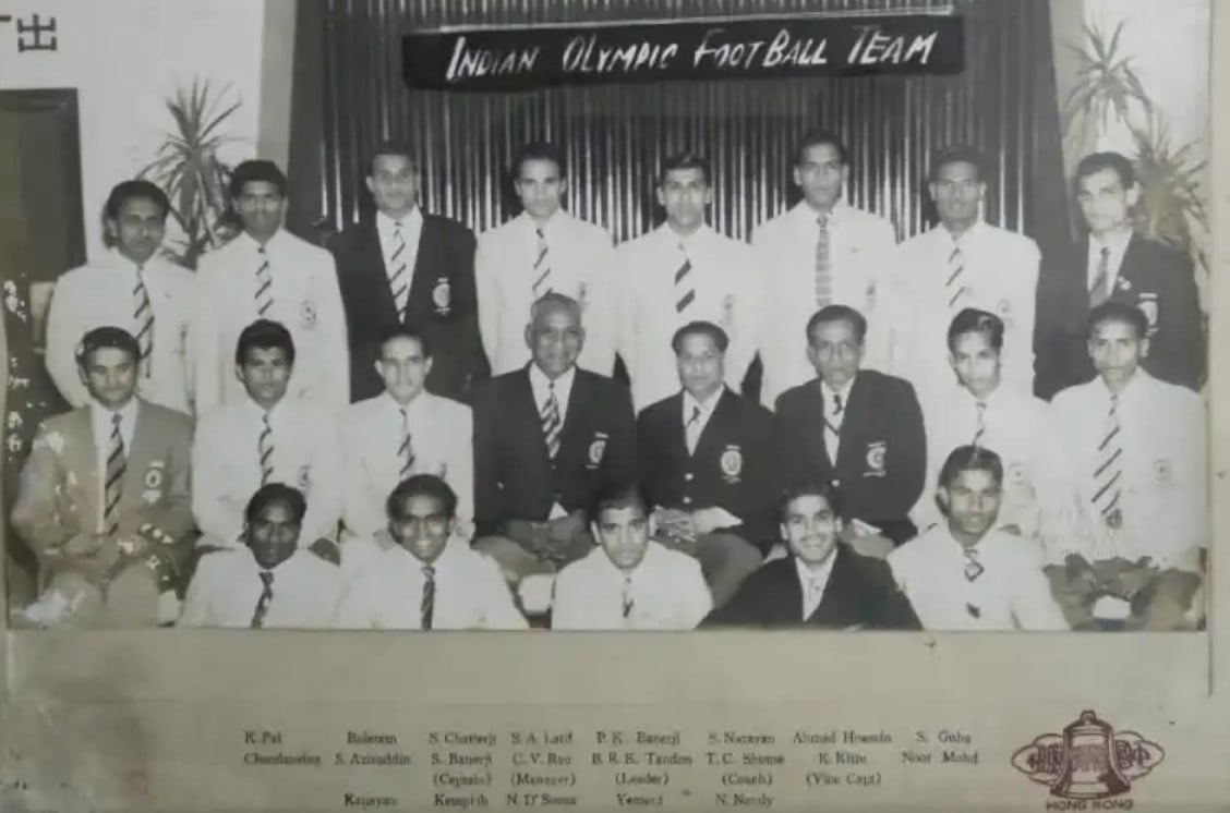 Samar Banerjee with the 1956 Melbourne Olympics Indian football team