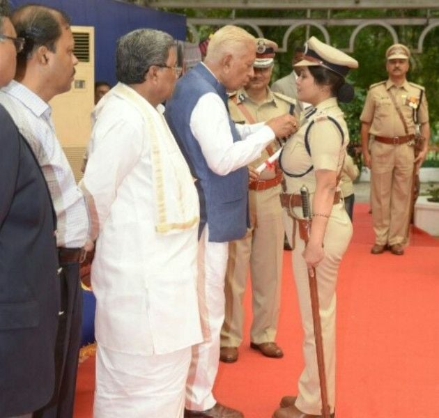 IPS officer D. Roopa Moudgil receiving the President